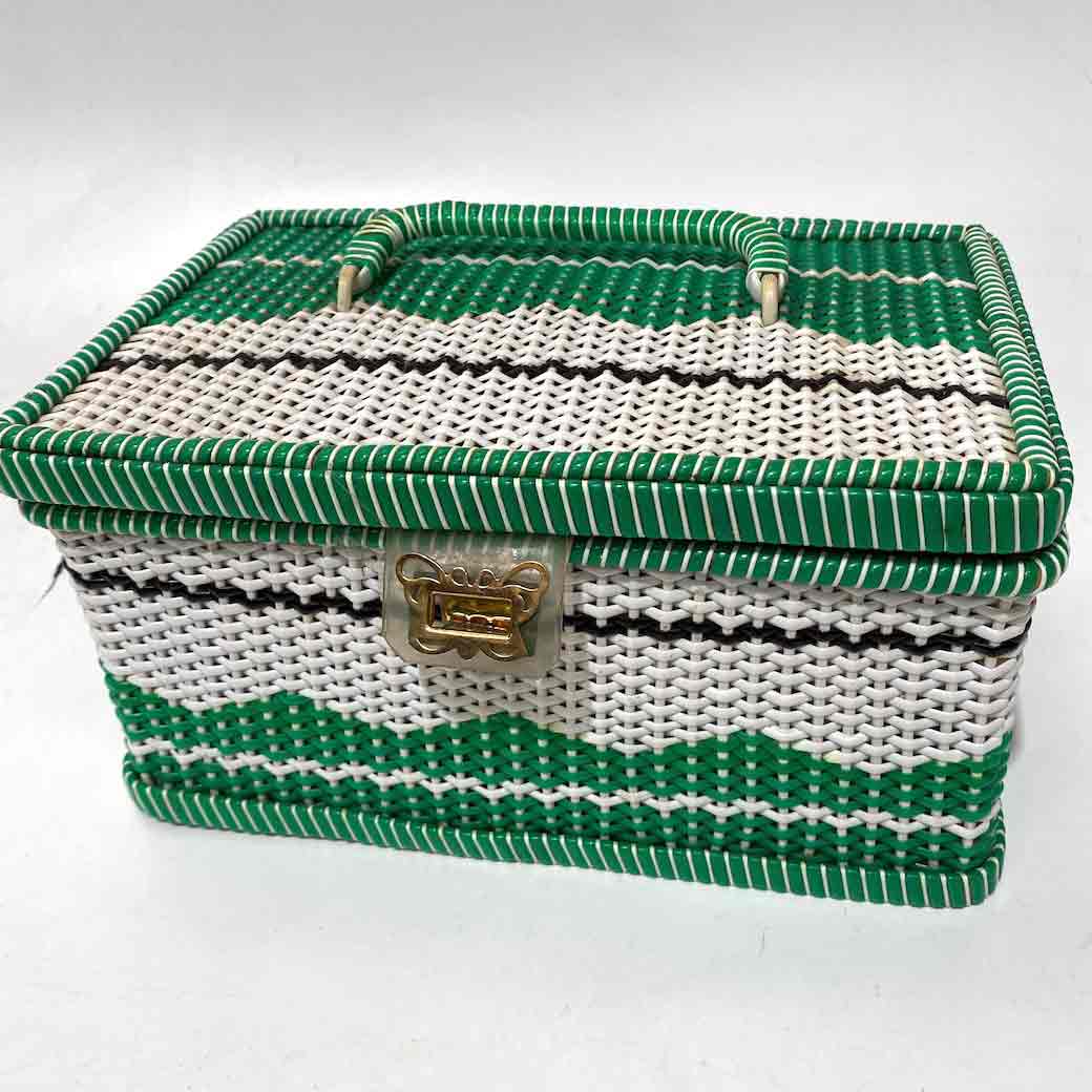 BASKET, Storage Green White w Lock and Handle